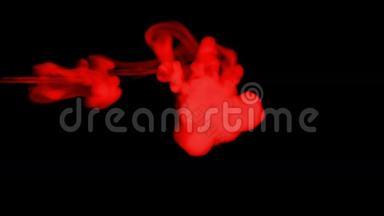 彩色墨水在黑色背景下在水下传播。 红色背景。 smoke和ink系列。 三维渲染体素